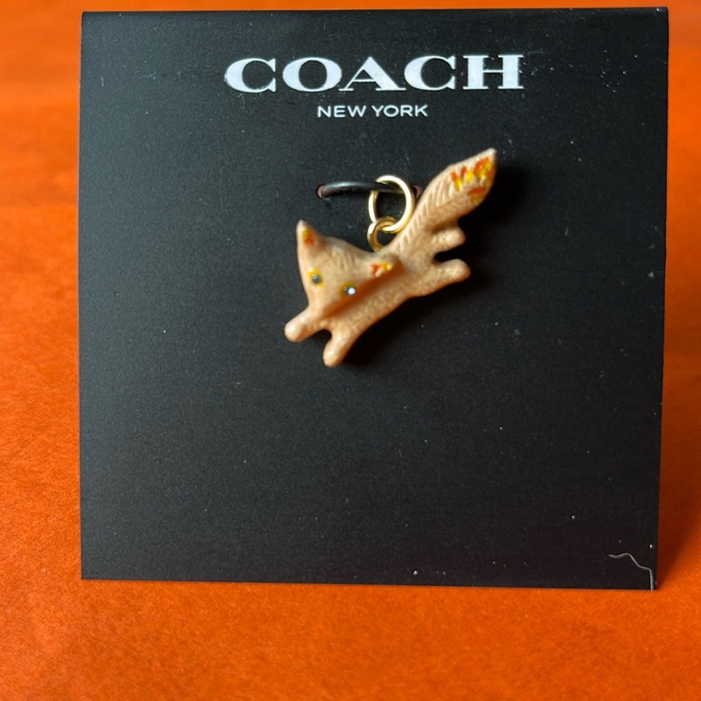 🦊 COACH WOODEN FOX CHARM WITH CRYSTAL EYES 🦊 NWT 🦊